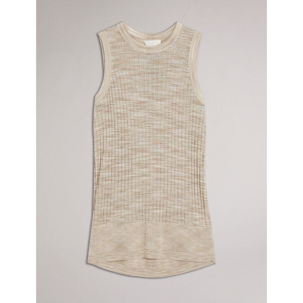 TED BAKER tan stretch Rayon Ribbed Tank sleeveless beige Kcate blouse top - Picture 5 of 13